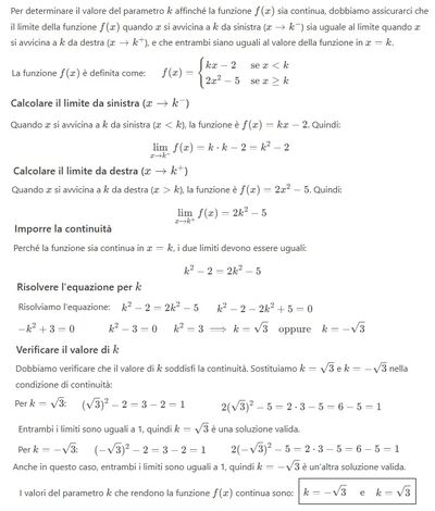 k che rende f(x) continua