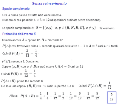 Probabilità con e senza reinserimento palline 2 