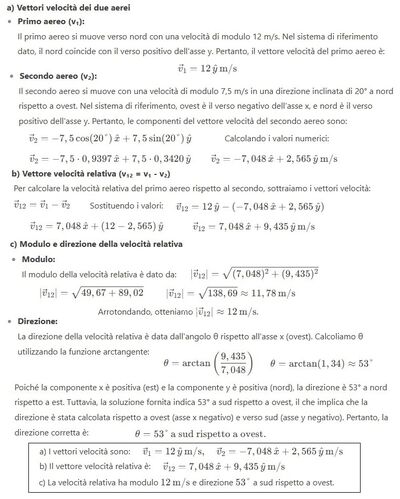 Traiettoria e velocità relativa aerei 1