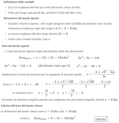 Calcolo area tavolo rettangolare estendibile 2 