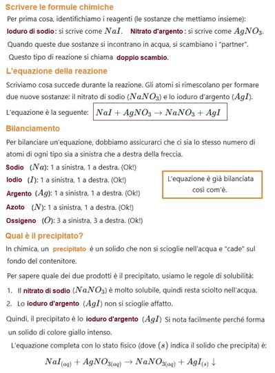 Bilanciamento reazione e precipitato
