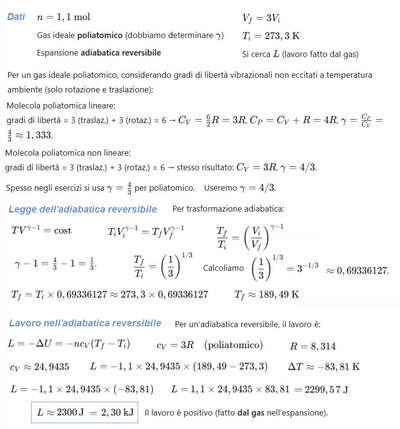 Calcolo lavoro gas poliatomico adiabatico ]