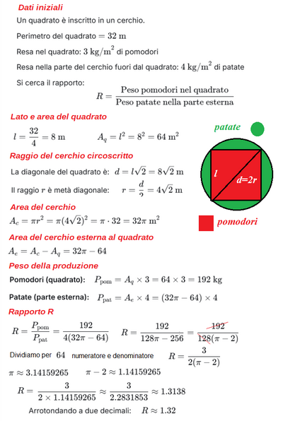 Calcolo rapporto produzione pomodori e patate 