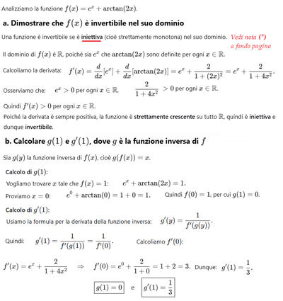 Funzione invertibile e calcolo derivata inversa 1 