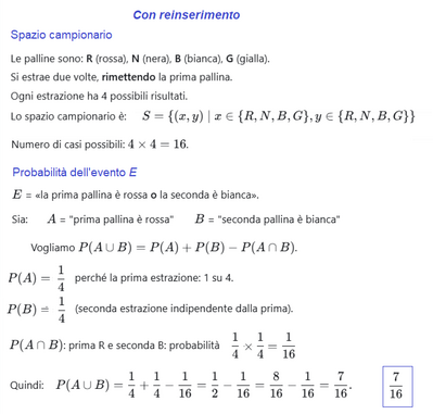 Probabilità con e senza reinserimento palline 1 