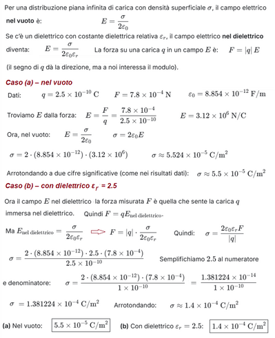 Calcolo densità carica in dielettrico e vuoto 