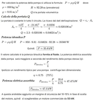 Risoluzione problema idraulica 3 con Bernoulli  potenza pompa