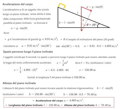 Corpo che scivola su piano inclinato caso 1