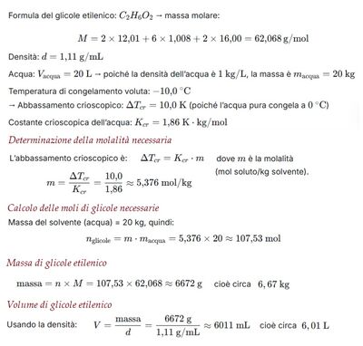 Calcolo glicole etilenico per anticongelamento 
