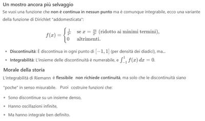 Funzione integrabile ma non continua esempio 5 