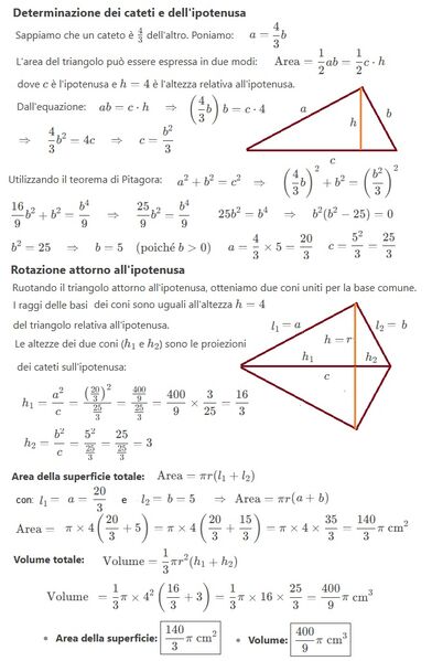 Area e volume solido generata da triangolo rettangolo