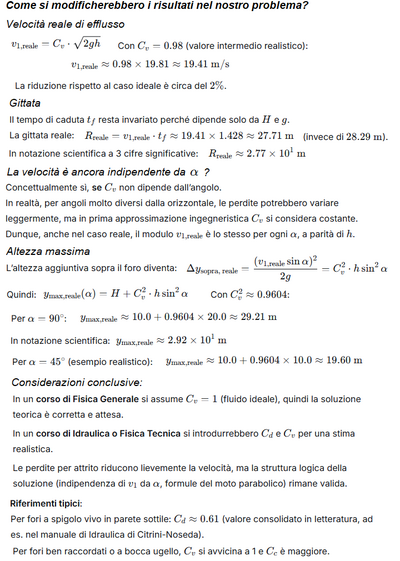 167 Appendice Fluidostatica  Calcolo getto d'acqua inclinato 2 