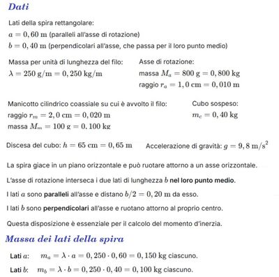 Calcolo accelerazione e velocità angolare spira 1 