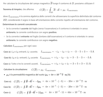 Calcolo circuitazione campo magnetico fili 