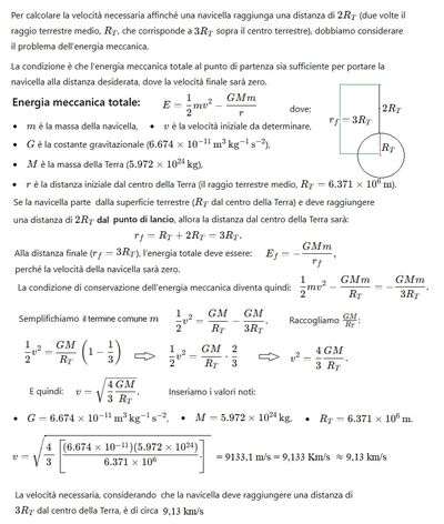 Velocità di partenza della navicella