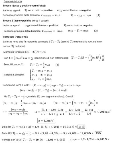 Risoluzione problema fisica carrucola m 2