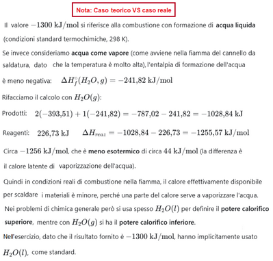 Esercizio 58 Calcolo calore liberato dalla combustione acetilene 2