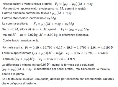 Precisazione in Dinamica esercizio libro e cartoncino