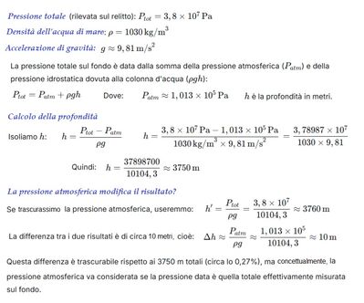 Calcolo profondità Titanic con pressione