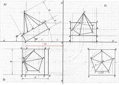 piramide pentagonale su parallelpipedo proiezioni ortogonali