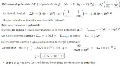 Calcolo carica q da lavoro  contro forza elettrica 2