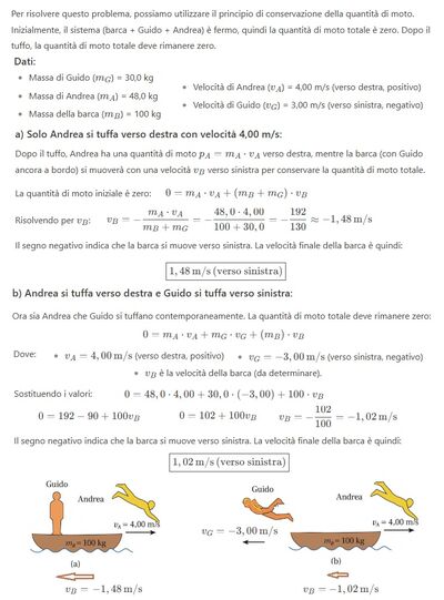 Quantità di moto barca + tuffatori
